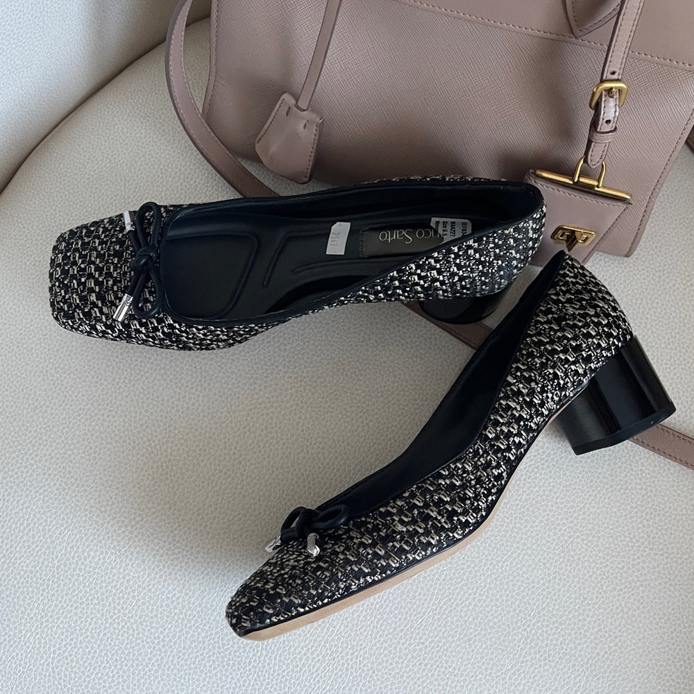 Franco Sarto Natalia Pump Black and Gold Tweed Shoes - Picture 4 of 11